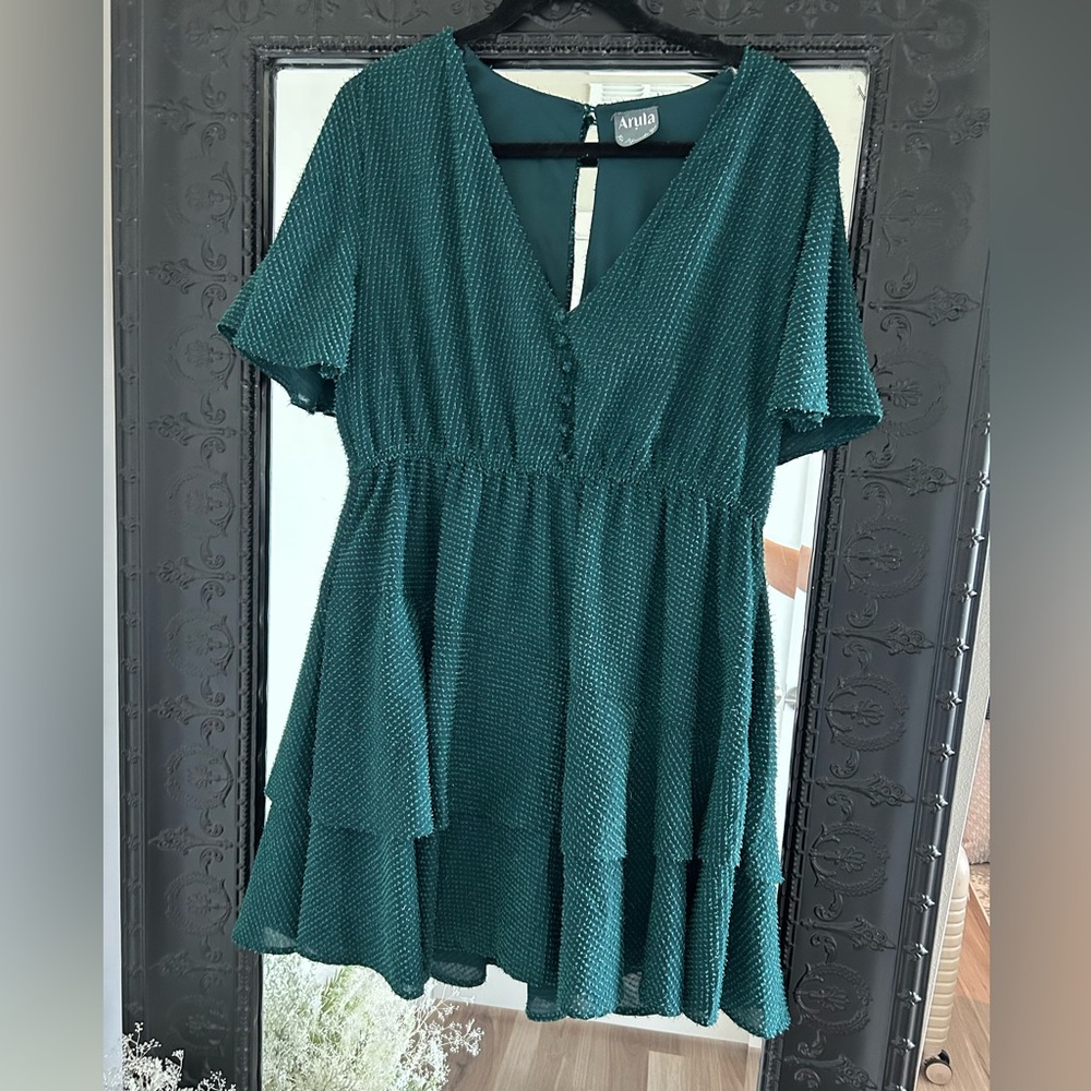 ARULA Deep Green V-Neck Dress